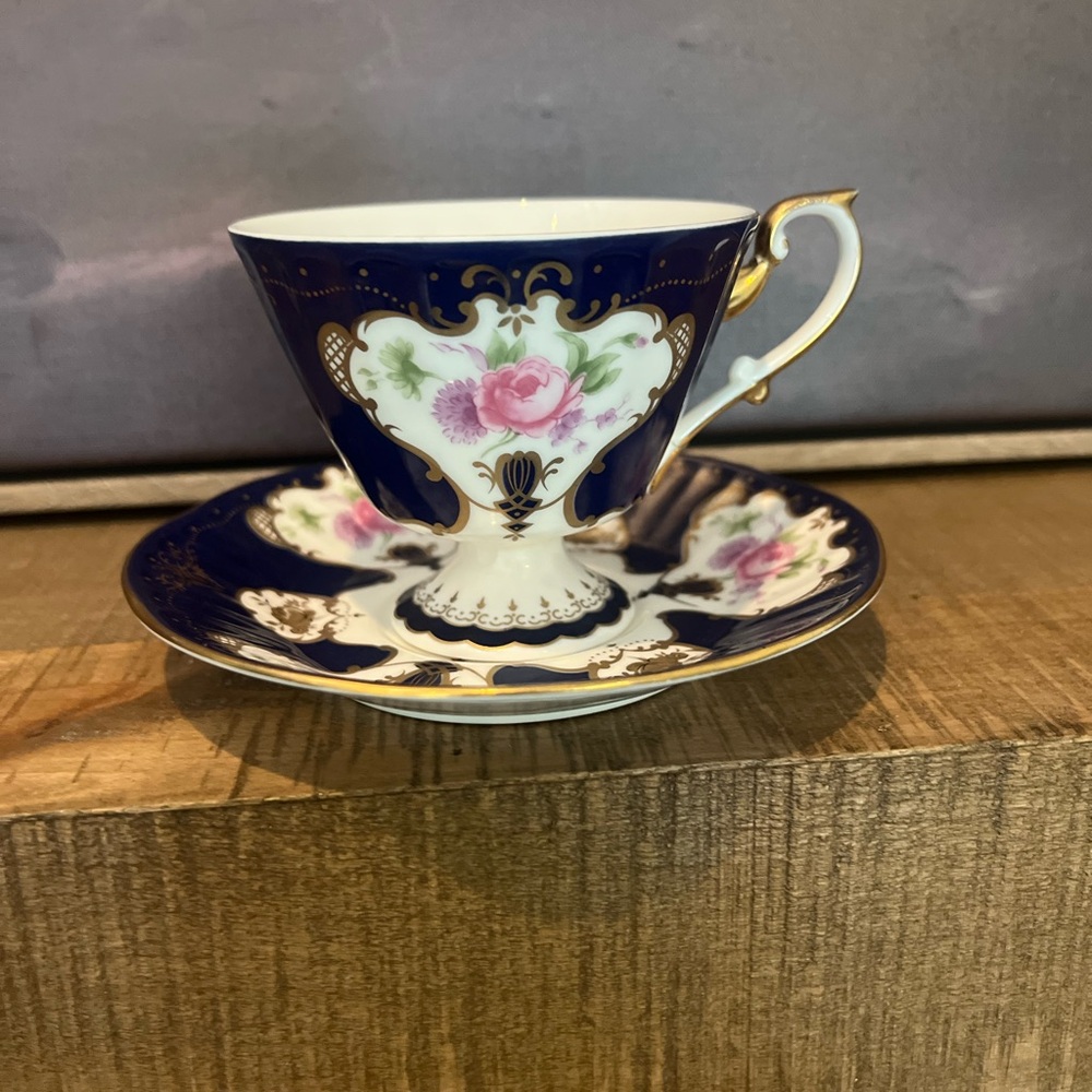 Vintage Haeng Nam Floral Porcelain Plate Saucer Gold Accents & Tea Cup Korea